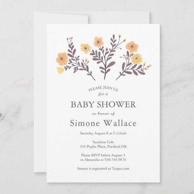 Dainty Florals Elegant Chic CUSTOM BABY SHOWER Einladung (Vorderseite)