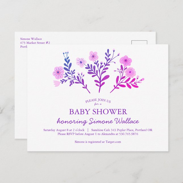 Dainty Florals Elegant Chic CUSTOM BABY SHOWER Einladungspostkarte (Vorne/Hinten)