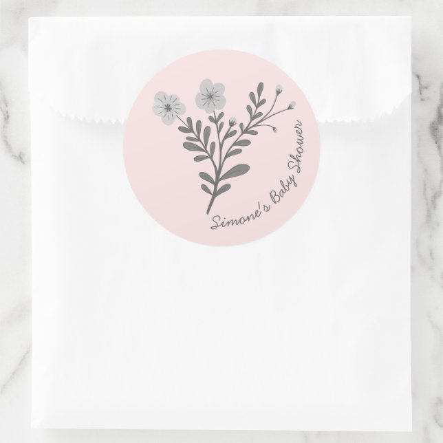 Dainty Florals Elegant Chic CUSTOM BABY SHOWER Runder Aufkleber (Tasche)