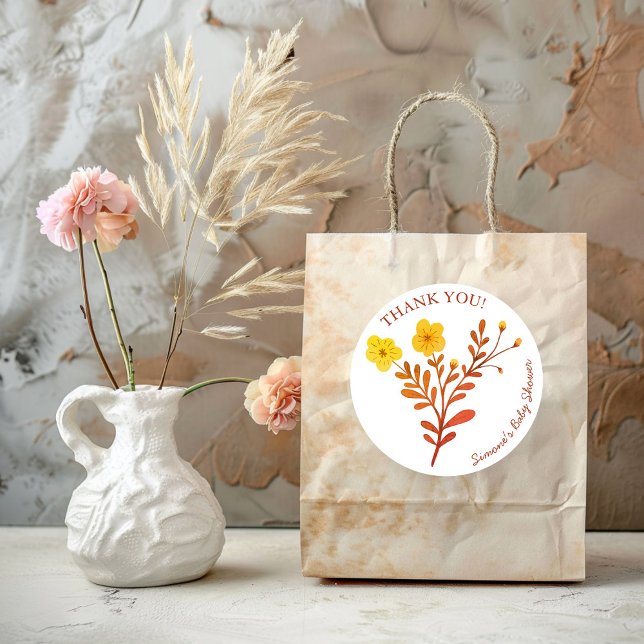 Dainty Florals Elegant DANK YOU BABY SHOWER Runder Aufkleber (Dainty Florals Elegant THANK YOU BABY SHOWER Classic Round Sticker
)