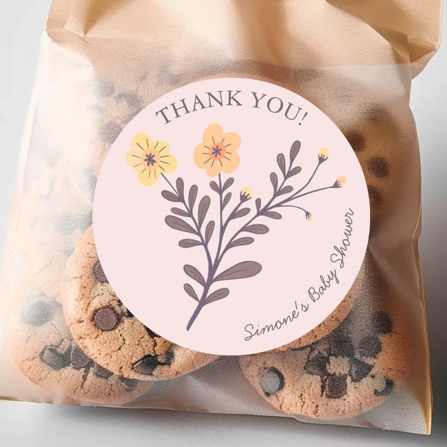 Dainty Florals Elegant DANK YOU BABY SHOWER Runder Aufkleber (Dainty Florals Elegant THANK YOU BABY SHOWER Classic Round Sticker
)