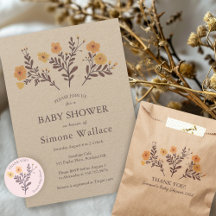 Dainty Florals Elegant Kraft CUSTOM BABY SHOWER