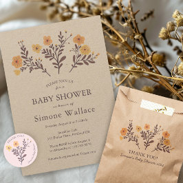 Dainty Florals Elegant Kraft CUSTOM BABY SHOWER Einladung