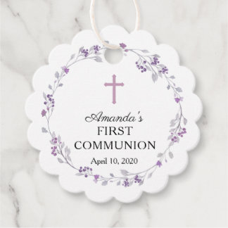 Dainty Lila Floral First Heilige Kommune Geschenkanhänger
