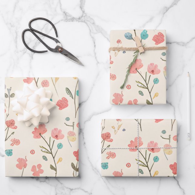 Dainty Meadow Wildflower & Pastel Sprig Geschenkpapier Set (Vorderseite)