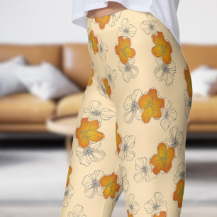 Dainty Moccasin White Triple Bloom Floral Muster Leggings