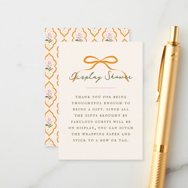 Dainty Orange Bow Baby Display Shower Begleitkarte (Vorderseite/Rückseite Beispiel)