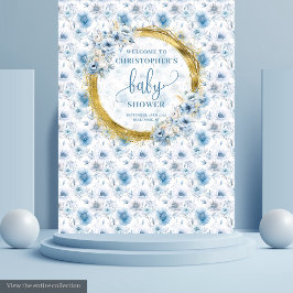 Dainty Pastel Blue Gold Floral Baby Duschbanner Wandteppich