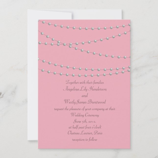 Dainty Pearls auf Pink Wedding Einladung (Vorderseite)