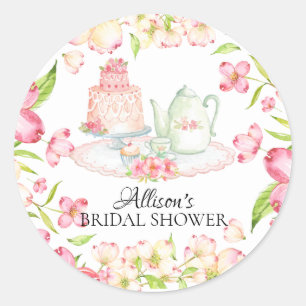 Dainty Pink Floral Bridal Tee Party Sticker