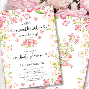 Dainty Pink Floral Sweetheart Baby Dusche Invitati Einladung