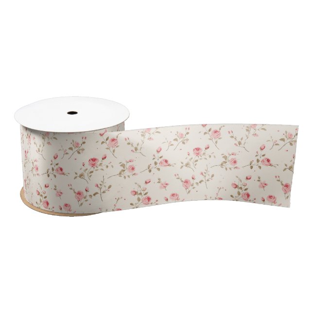 Dainty Pink Rose Floral Satinband (Spule)