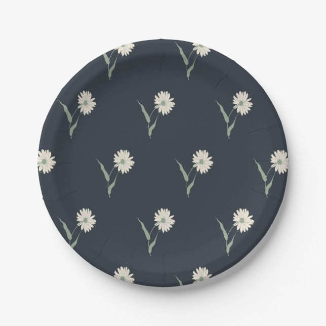 Dainty Scattered Aster Botanical | Deep Charcoal Pappteller (Vorderseite)