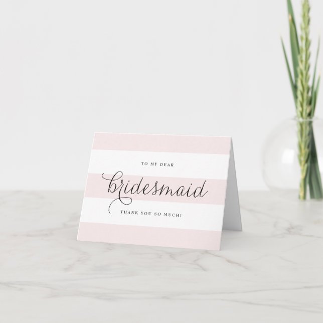 Dainty Script & Pink Stripes Bridesmaids Vielen Da Dankeskarte (Vorderseite)