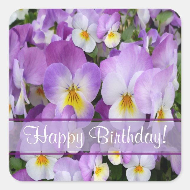 Dainty Violas ~ Geburtstagsticker Quadratischer Aufkleber (Vorderseite)