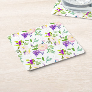 Dainty Watercolor Blume   Peonies und Wisterias Rechteckiger Pappuntersetzer