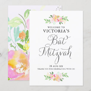 Dainty Watercolor Florals Bat Mitzvah Begrüßungsze Einladung