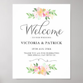 Dainty Watercolor Florals Herzlich Willkommen bei Poster