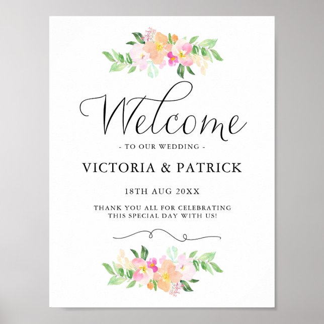 Dainty Watercolor Florals Herzlich Willkommen bei  Poster (Vorne)