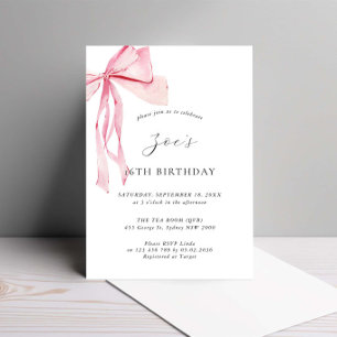 Dainty Watercolor Pink Bow 16. Geburtstag Einladung