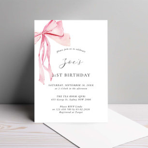 Dainty Watercolor Pink Bow 21. Geburtstag Einladung