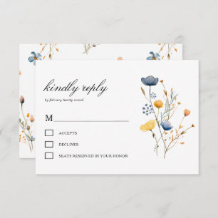 Dainty Wild Blume Florals Rustic Boho Wedding RSVP Karte