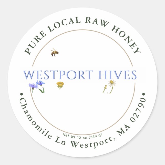 Dainty Wildblumen Honigegel Reine lokale Rohware Runder Aufkleber (Vorderseite)