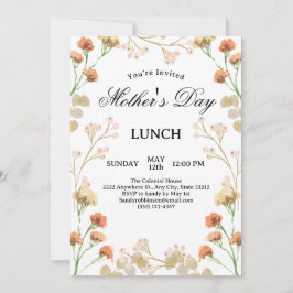 Dainty Wildblumen Weißes Muttertagsessen Einladung