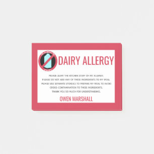 Dairy Allergy Alert Restaurant Koch Custom Post-it Klebezettel