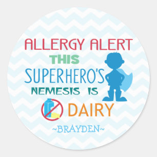 Dairy Allergy Alert Superhero Boy Blue Zickzack Runder Aufkleber