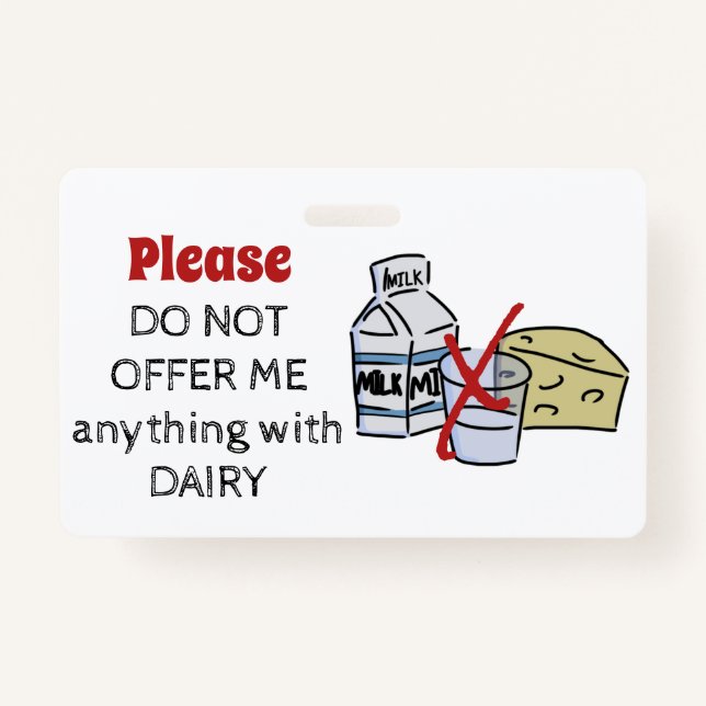 Dairy Allergy Badge - Customize Emergency Info Ausweis (Vorderseite)