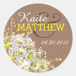 Daisies and Burlap Wedding Label Runder Aufkleber