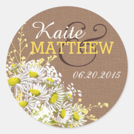 Daisies and Burlap Wedding Label Runder Aufkleber