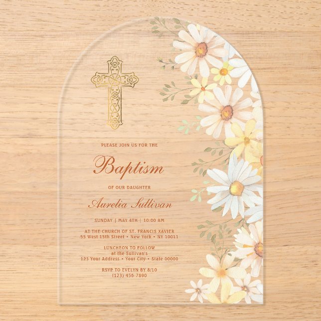 Daisies Arch Baptisse Acryleinladungen (Vorderseite)