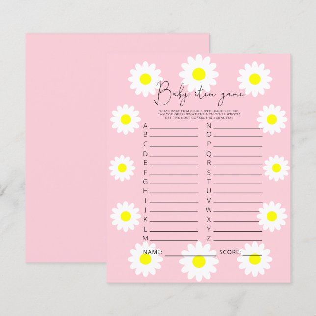 Daisies - Baby Item Game. Baby Shower Game (Vorne/Hinten)