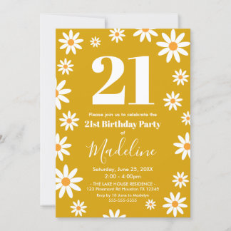 Daisies Birthday Party mustard Invitation Einladung