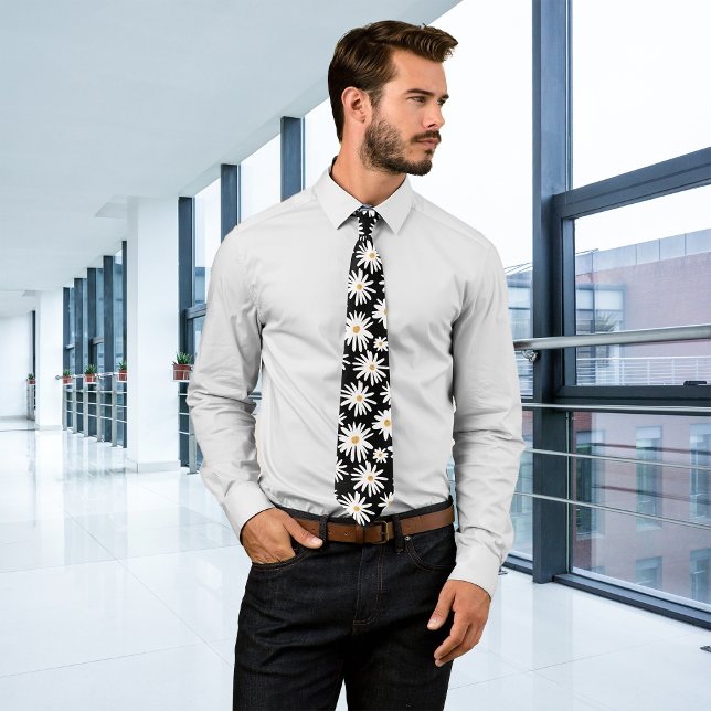 Daisies Black Personalize Initial Krawatte (Von Creator hochgeladen)