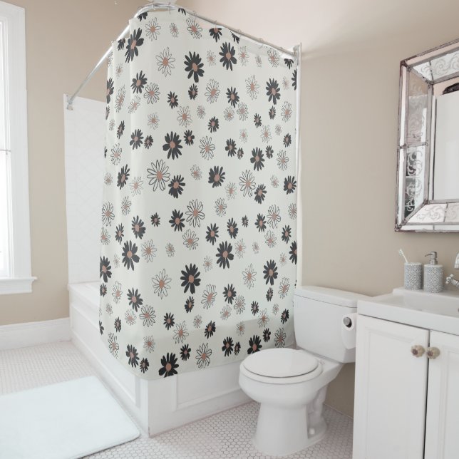 Daisies Black Pink Floral Pattern Duschvorhang (Beispiel)