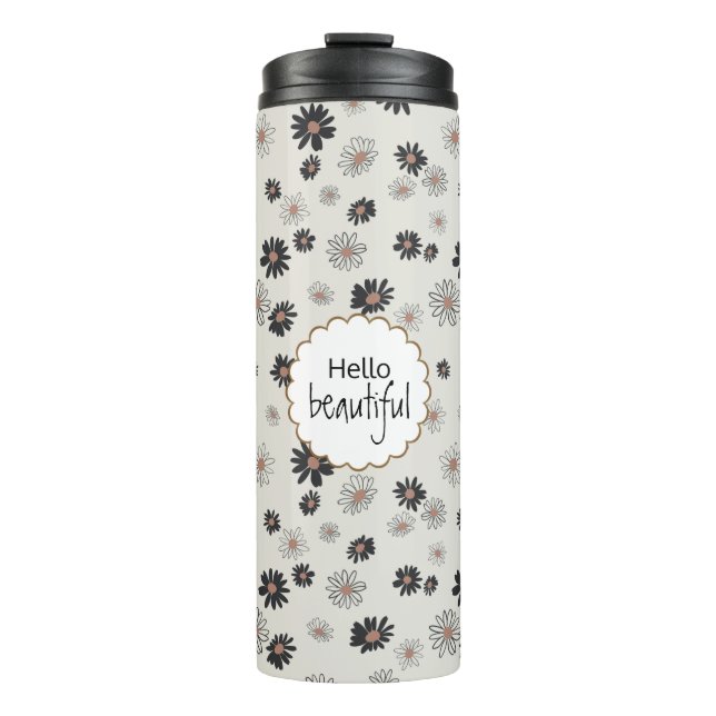 Daisies Black Pink Floral Pattern Thermosbecher (Vorderseite)