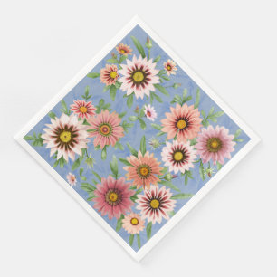 Daisies Blau und Rosa Blumenmuster Botanisches Kun Serviette