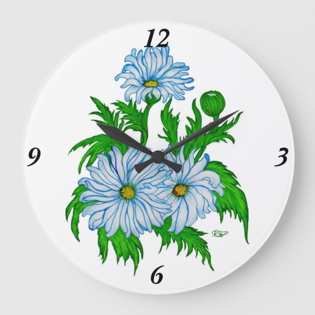 Daisies Blume Große Wanduhr (Vorderseite)