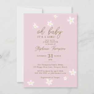 Daisies Blush Pink Oh Baby Girl Dusche Einladung