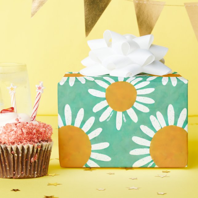 Daisies Boho Folk Art Inspiriert Geschenkpapier (Geburtstagsparty)