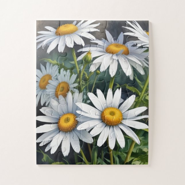 Daisies Bunch Blume Elegante Wasserfarbe Puzzle (Vertikal)