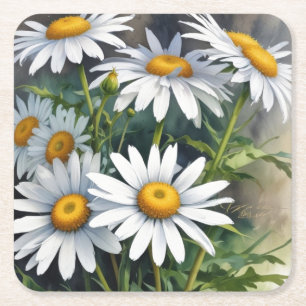 Daisies Bunch Blume Elegante Wasserfarbe Rechteckiger Pappuntersetzer