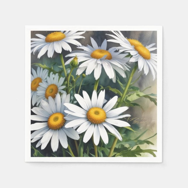 Daisies Bunch Blume Elegante Wasserfarbe Serviette (Vorderseite)