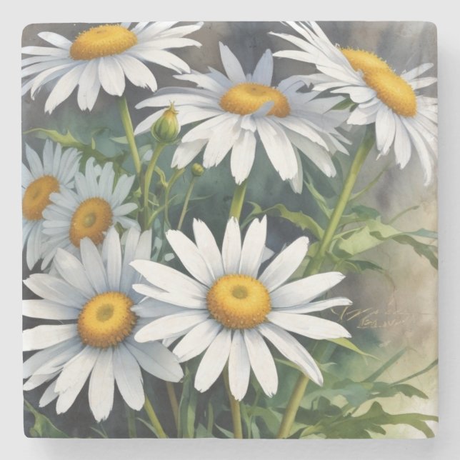 Daisies Bunch Blume Elegante Wasserfarbe Steinuntersetzer (Vorderseite)