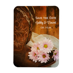Daisies Cowboy Boots Western Wedding Save the Date Magnet