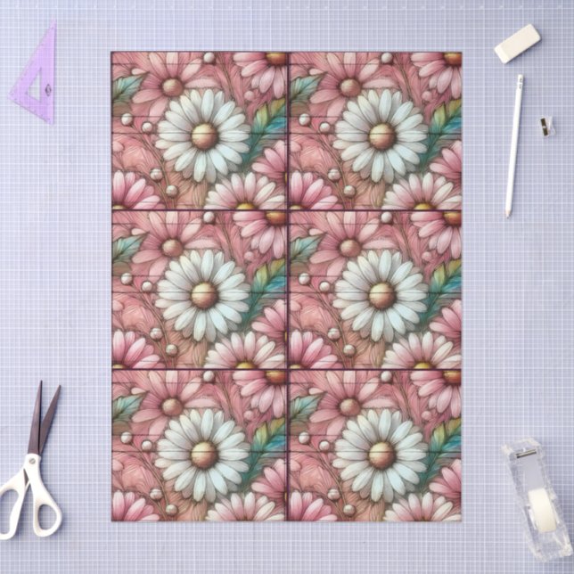 Daisies Daisy Pastel Pink White Floral Decoupage Seidenpapier (Basteln)