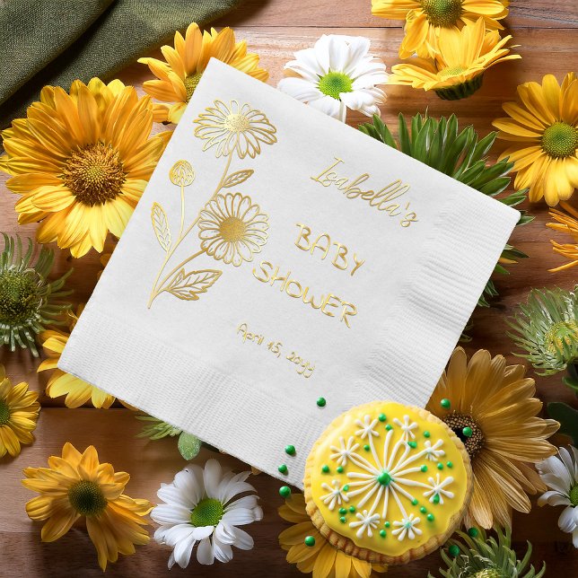 Daisies Floral Baby Shower Servietten Mit Folie (Elegant Daisy Floral Outline Girl Baby Shower Stamped Foil Napkins)